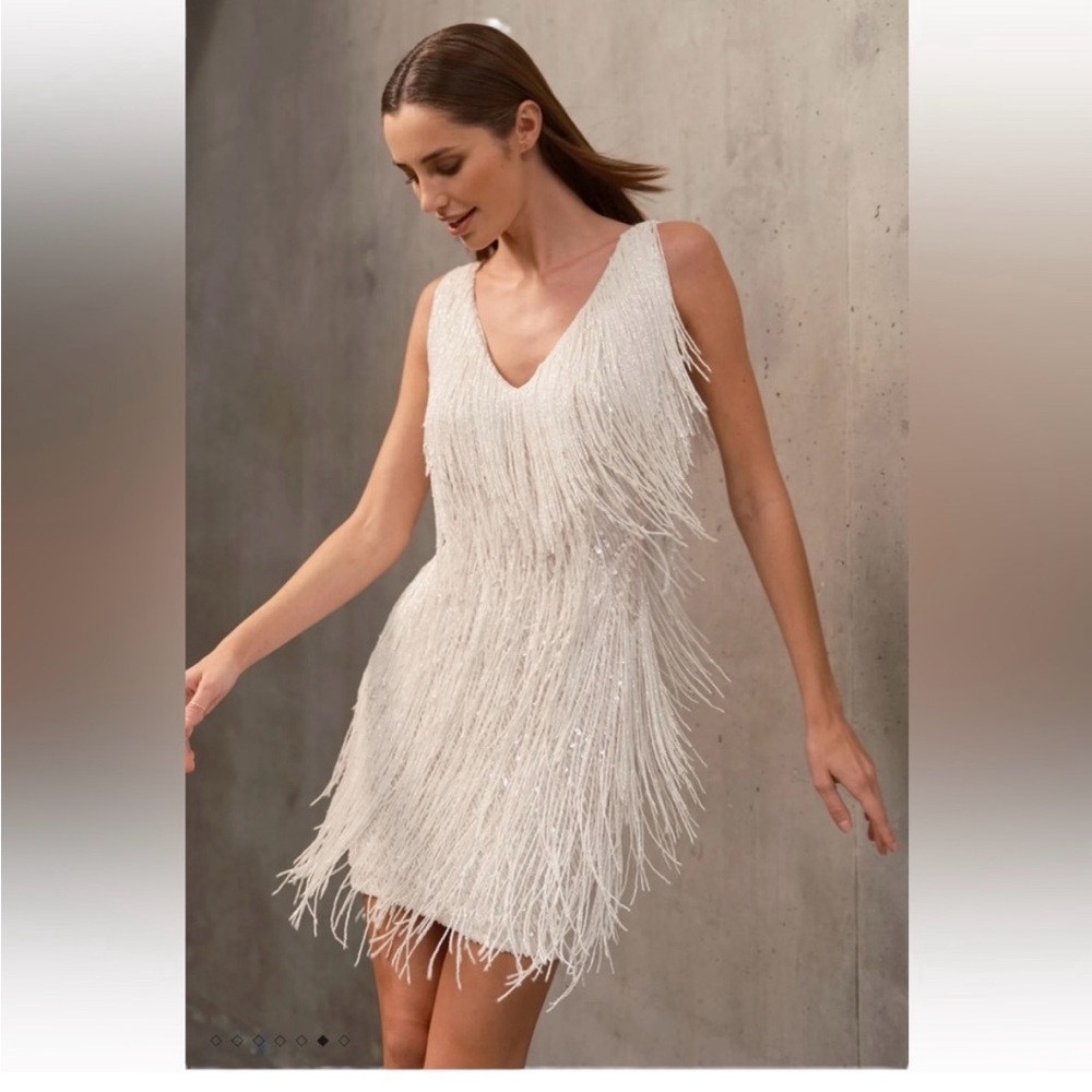 NADINE MERABI White Fringe Mini Dress